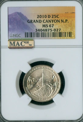 2010 D GRAND CANYON QUARTER NGC MS67 PQ  BUSINESS STRIKE & MAC SPOTLESS . - Image 1 of 2