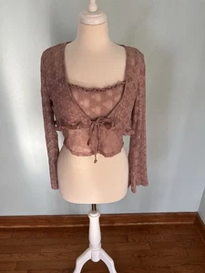 Conjunto de dos piezas de cami y cárdigan LA Hearts con ribete delantero talla M babydoll de encaje transparente - Imagen 1 de 8