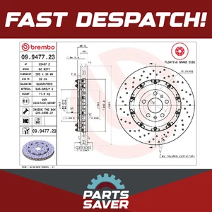 2x Brake Discs Pair Vented Front 365mm 09.9477.23 Brembo Set 8E0615301AB Quality - Picture 1 of 7
