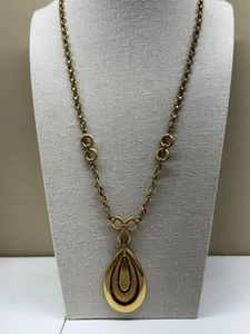 Vintage Krone Trifari Gold Halskette mit Träne Tropfen Anhänger 20" - Bild 1 von 6