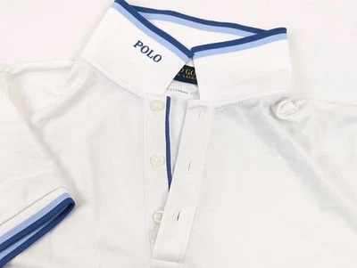 Camisa Polo Golf Ralph Lauren Mujer Mediana Blanca Azul Cuello Pop Preppy Elastizada Foto 1 de 4