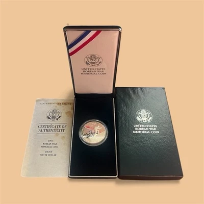 1991 Korean War Memorial Silver Dollar Proof Coin Silver w/ Box and COA - Image 1 of 4