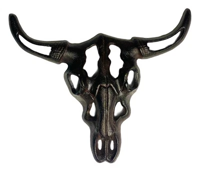 Urbalabs Cast Iron Ox Cow Longhorn Skull and Horns Wall Sculpture Faux Taxide... - Image 1 of 4