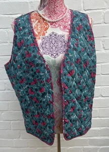 New Monsoon Bloom Jacket Waistcoat Quilted Blue Floral Artisan Boho Folk Large - Picture 1 of 8