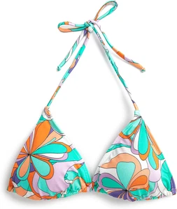Triangle Bikini Top Floral Halter Neck Padded Costume Da Bagno Donna - Foto 1 di 12
