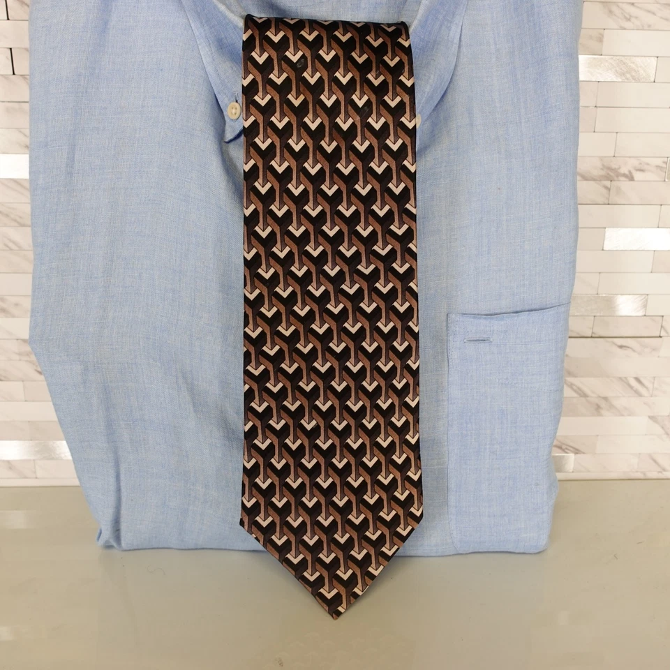 Vestido Traje Corbata Para Hombres Marrón Geo Bloque Cerámica Art Deco Seda Prendas para el Cuello CARLO PALAZZI Foto 1 de 4