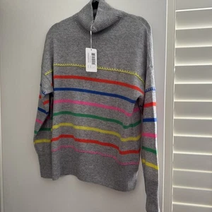 Autumn Cashmere Gray & Multi Color Stripe Sweater in a Large, NWT $298 - Picture 1 of 5