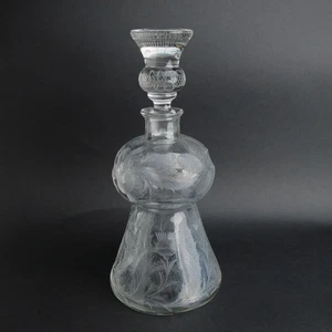Antigua jarra con forma de cardo grabada rueda de cobre corte gris vidrio - Imagen 1 de 9