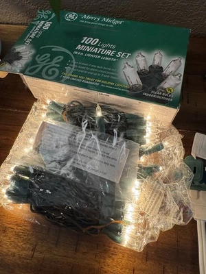NEW GE Merry Midget 100 Clear Lights Miniature Set Indoor Outdoor 28.8 ft Vtg - Image 1 of 4