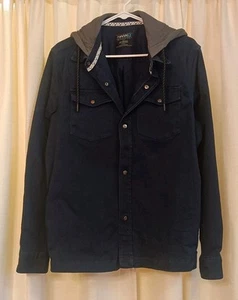 Tony Hawk Men's Navy Blue Denim Button Up Gray Hooded Jacket Size M - Picture 1 of 6
