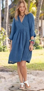 Vestido SUNDANCE La Belle Lune •M• Azul Lino Gasa Cruz Cuello en V Gasa Catálogo - Imagen 1 de 11