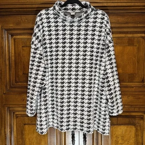 Chicos 4 Sweater Womens 2XL Houndstooth Cowl Neck Pullover Stretch Soft Knit Top - Picture 1 of 10