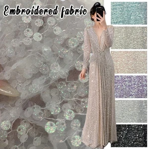 1Yard*130cm Luxury Embroidery Pearl Sequin Loose Bead Fabric Handmade Pearl Mesh - Picture 1 of 21