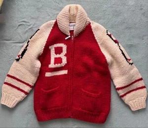 KANATA Cowichan Pullover Bowling Pin Muster Gr. L Wolle Strick Cardigan Canada - Bild 1 von 10
