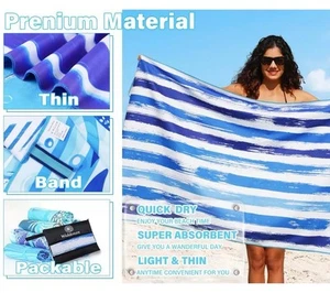 2 Widdonen Lightweight Thin Microfiber Beach Towels - Picture 1 of 4