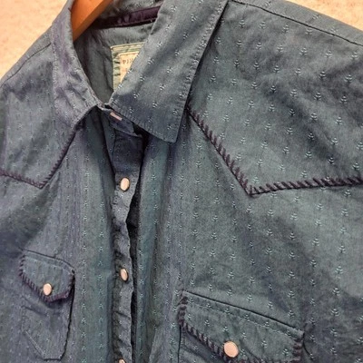 Panhandle Rough Stock Pearl Snap Western Shirt Womens Large Blue Embroidered - Image 1 of 4