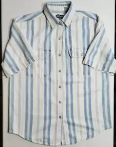 Details Express Kurzarm Jeanshemd mit Knopfleiste blau/weiß gestreift Damen M - Bild 1 von 12