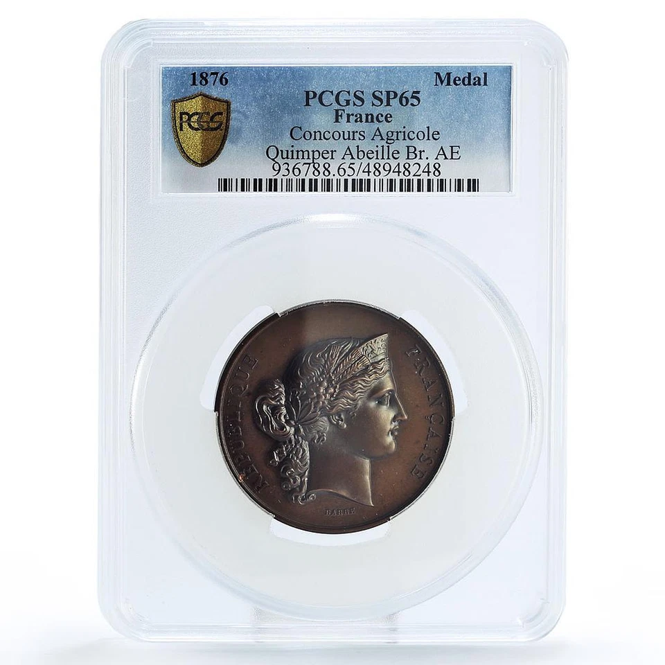 France Concours Agricole Agriculture Ministry SP65 PCGS copper medal coin 1876 - Image 1 of 4