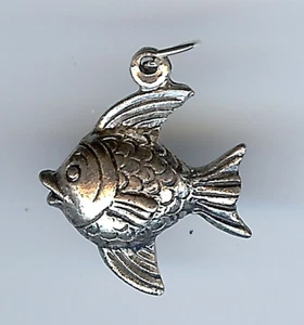 VINTAGE 3D STERLINGSILBER FISCH CHARM - Bild 1 von 2