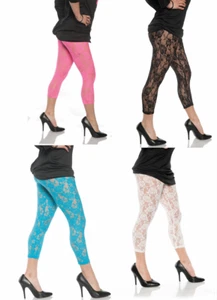 1980S 80'S POP ROCK STAR PUNK MADONNA COSTUME LACE LEGGINGS FOOTLESS PANTS WOMEN - Picture 1 of 5
