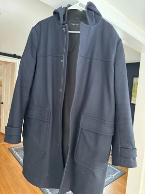 THEORY Cashmere Wool Hooded Zip Coat Wool Blend Size XL $895+ Navy Excellent!!! - Image 1 of 4