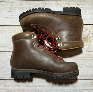 Vintage Vasque Hiking Boots Brown Leather Size 6.5 Mens Made In Italy - Picture 1 of 11