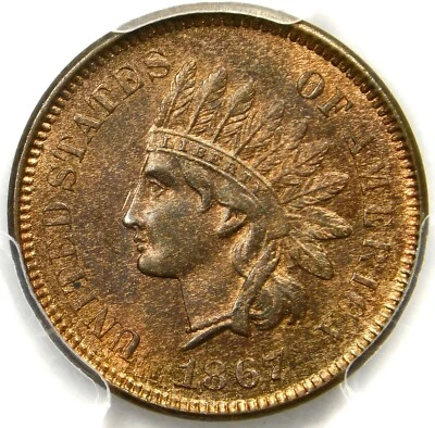 🪲CAC🪲💥☄️🔥🔥❤️‍🔥 PCGS MS65 RB 1867 INDIAN HEAD CENT - Image 1 of 3