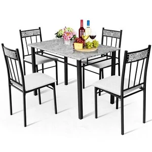 5PCS Modern Kitchen Dining Set Breakfast Bar Table & 4 High Back Padded Chairs - Picture 1 of 10