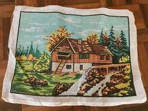vintage autumn alpine mountain swiss french chalet printed tapestry canvas - Picture 1 of 5