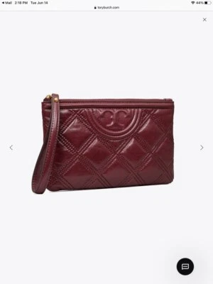 NUEVO CON ETIQUETAS Tory Burch $268 Fleming Cartera Muñequera Esmaltada Suave, Nebbiolo Foto 1 de 4