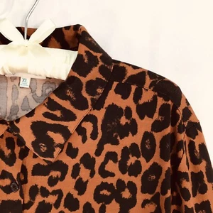 Camicia tunica Grace & pizzo donna XL leopardata manica lunga bottoni nero ruggine - Foto 1 di 12