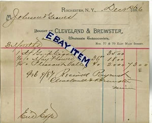 1886 Billhead ROCHESTER New York CLEVELAND & BREWSTER Tobacco smoking EAST MAIN - Picture 1 of 1