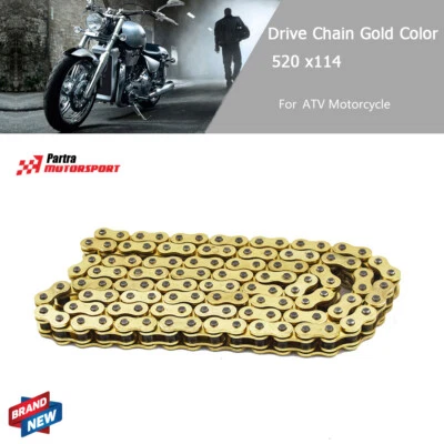 Con junta tórica cadena de transmisión color dorado 520 x114 ATV motocicleta 520 paso 114 eslabones Foto 1 de 4
