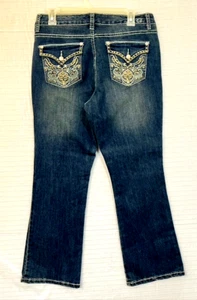 EUC Code Bleu Andrea Boot Cut Jeans 10/29S, Dark Blue, Embellished Back Pockets - Picture 1 of 7