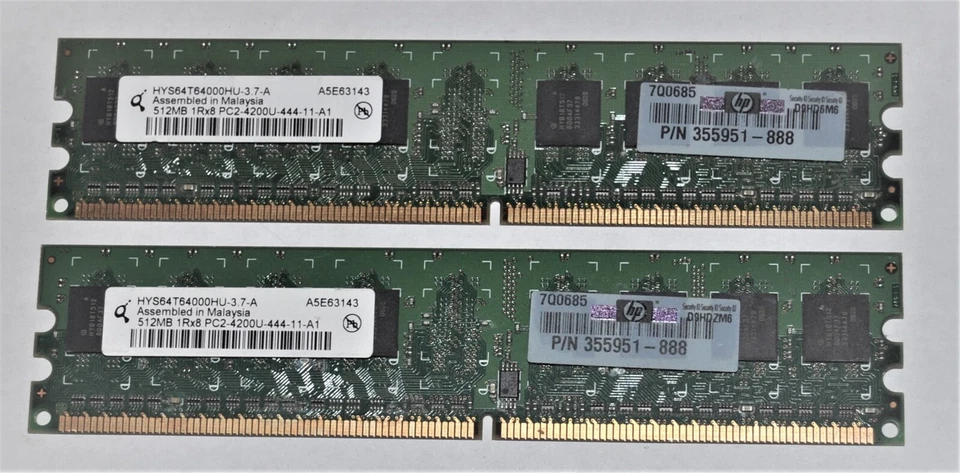 512MB MEMORY HYS64T64000HU 1Rx8 PC2 4200U PAIR CHIPS - Image 1 of 1