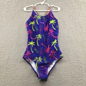 Andy & Evan Kids' Palm Tree One-Piece Swimsuit Blue/ Neon 12 - Picture 1 of 3