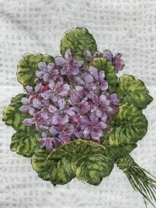 Vintage Colette Handkerchief Hankie Violets Bouquet Signed Sheer White 14” SQ - Picture 1 of 4