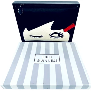 New ~ Lulu Guinness Wink Top Zip Black Satin Small Purse Pouch Clutch - Picture 1 of 12