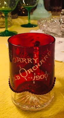 EAPG 1900 Cup / Mug by HEISEY, A. H. & CO. No. 1295 Bead Swag Ruby Flashed  - Image 1 of 4