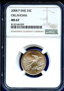 2008 P NGC SMS MS67 Oklahoma State Quarter 25c US Mint Coin 2008-P MS-67 - Picture 1 of 3