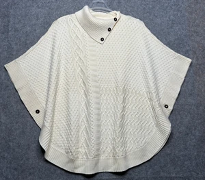 Talbots Sweater Women 1X Ivory Sweater Cable Knit Cape Poncho Lambswool Cozy Fun - Picture 1 of 15