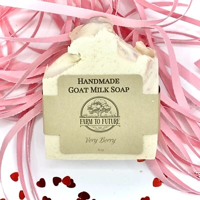 4oz Handmade Goat Milk Soap, Very Berry, Sensitive Skin, Valentines Day Gift - Image 1 of 4