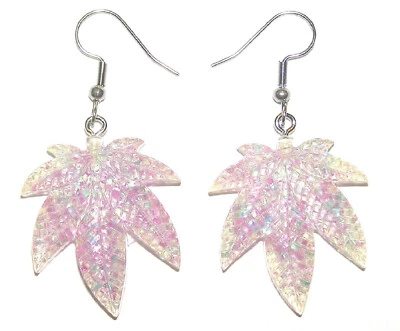 Pendientes Hoja Marihuana Colgantes Púrpura Brillo Brillante, Ganchos Hipoalergénicos Foto 1 de 3