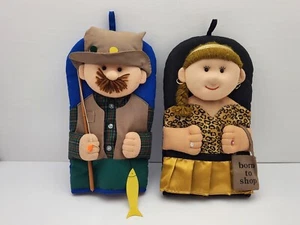 Hot Mitt King (Set of 2) '3D Fisherman & Born to Shop Lady' Padded Oven Mitts - Picture 1 of 10