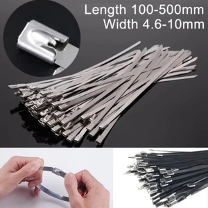 Wire Cable Zip Ties Wraps 304 201 Stainless Steel 4.6-10mm Wide 100-500mm Long - Foto 1 di 36