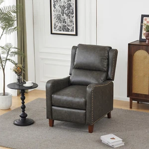 Pushback Recliner Chair PU Leather Push Back Retro Armchair Upholstered Bedroom - Picture 1 of 17