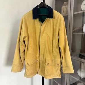 Willis & Geiger Leather Wool Reversible Field Jacket M Green Beige Chore Coat - Picture 1 of 7