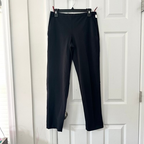 Prada Pantalone Abito Nero Nylon Rosso Tab Mid Slim Gamba Dritta Zip Laterale IT 40 Donna