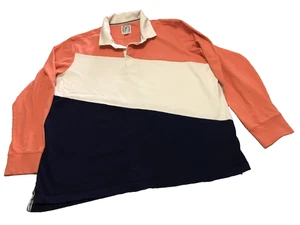 Camisa de Rugby Lands End Para Hombres 2XL Naranja Azul Rayas Polo Pesado Manga Larga Cuello - Imagen 1 de 12