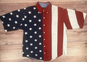 Red Head Patriot USA amerikanische Flagge Muster lässiges Button-Down Hemd Größe Medium - Bild 1 von 9
